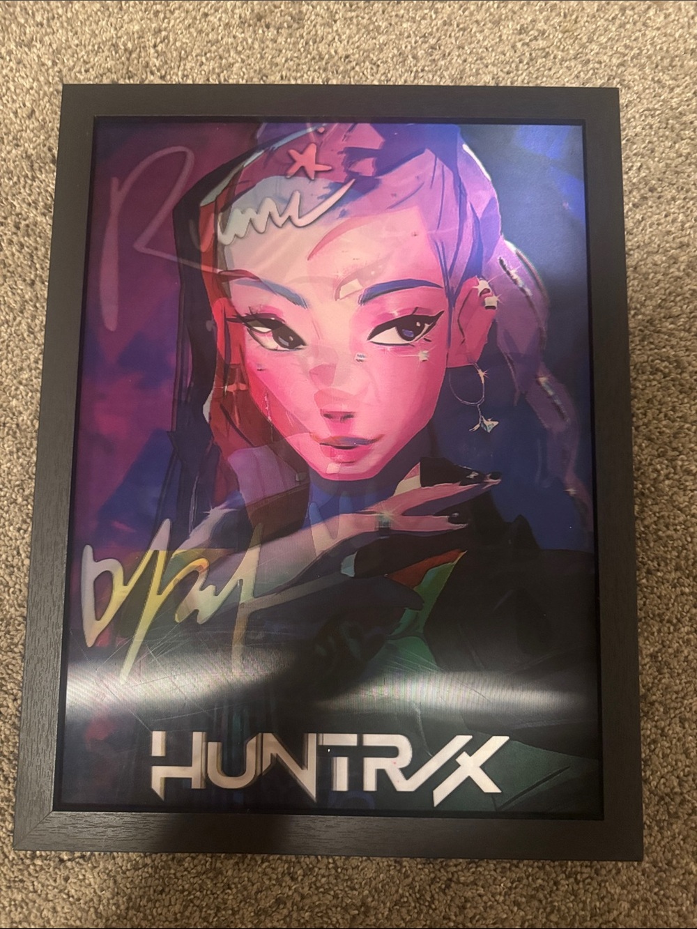 Pink & Purple Framed Art Print k pop demon hunters rumi Mira huntrix